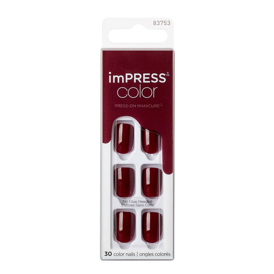 KIT UÑAS ARTIFICIALES IMPRESS COLOR VINO 30UN