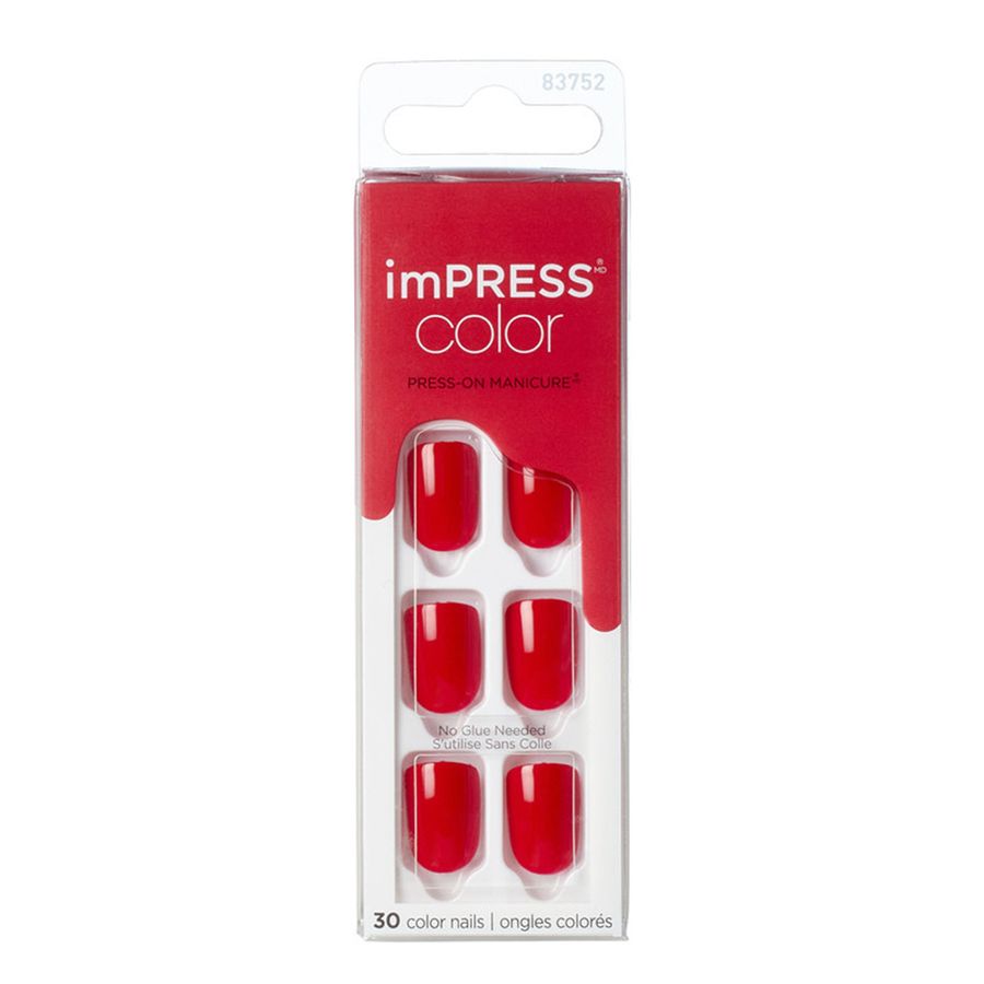 KIT UÑAS ARTIFICIALES IMPRESS COLOR ROJO 30UN