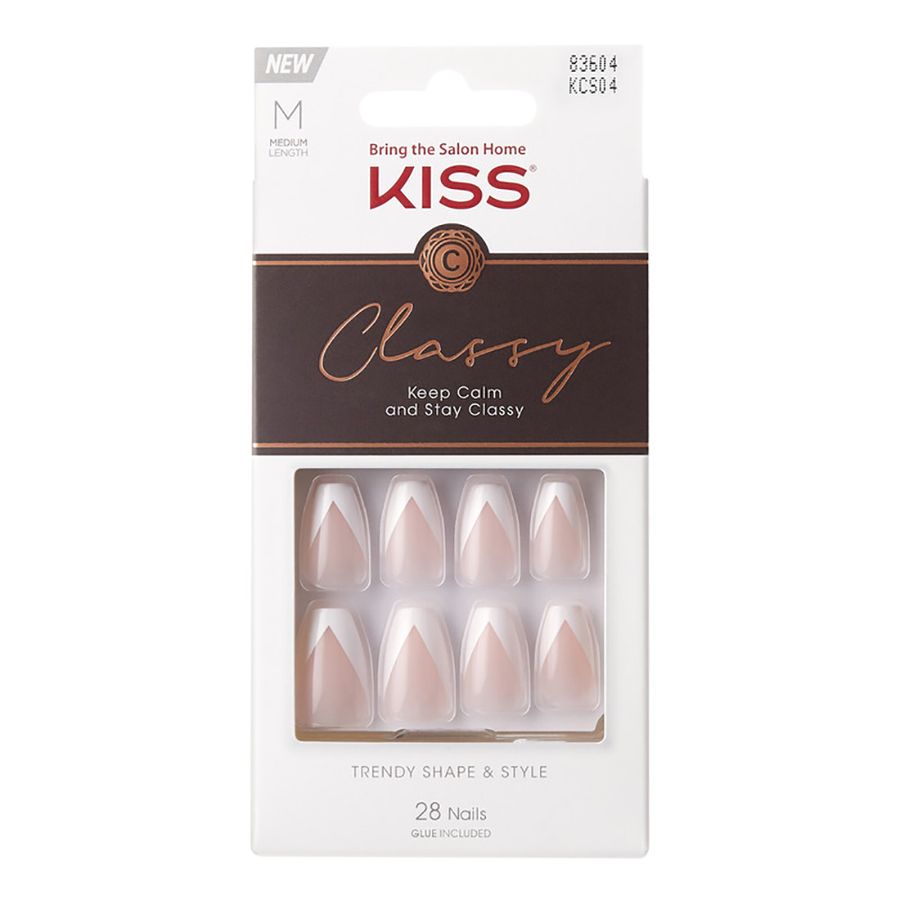 UÑAS KISS KCS04 CLASSY FRENCH MEDIUM 28UN