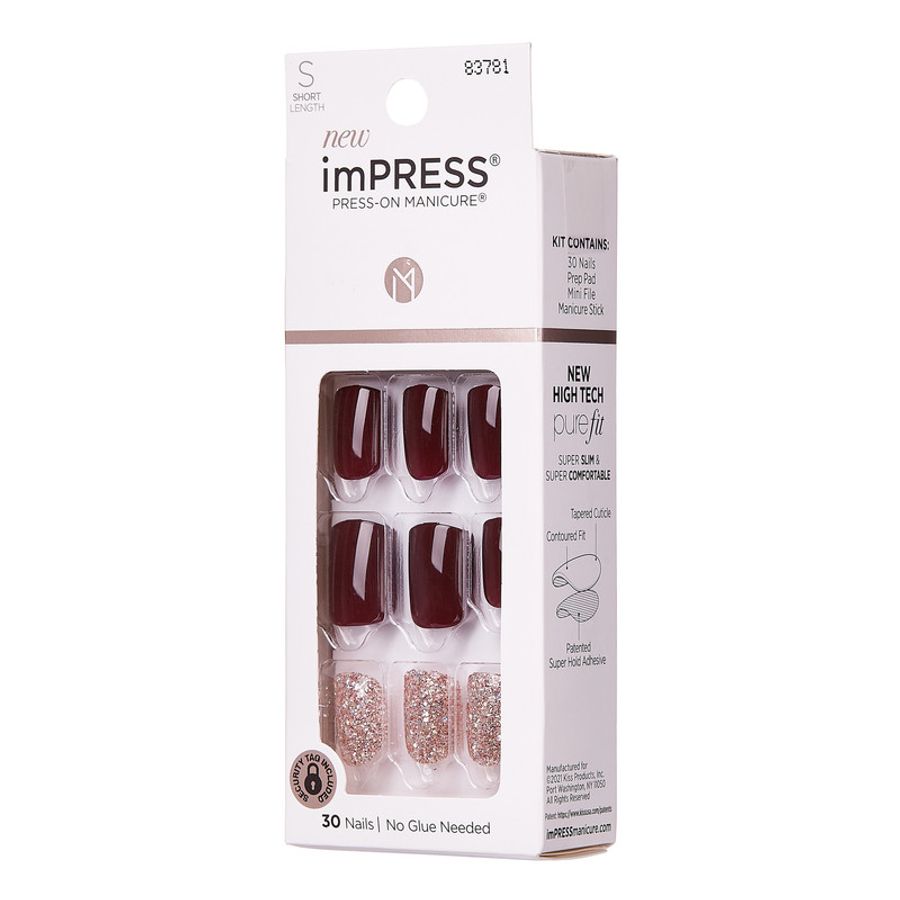 Set de uñas Kiss Burdeo 30un